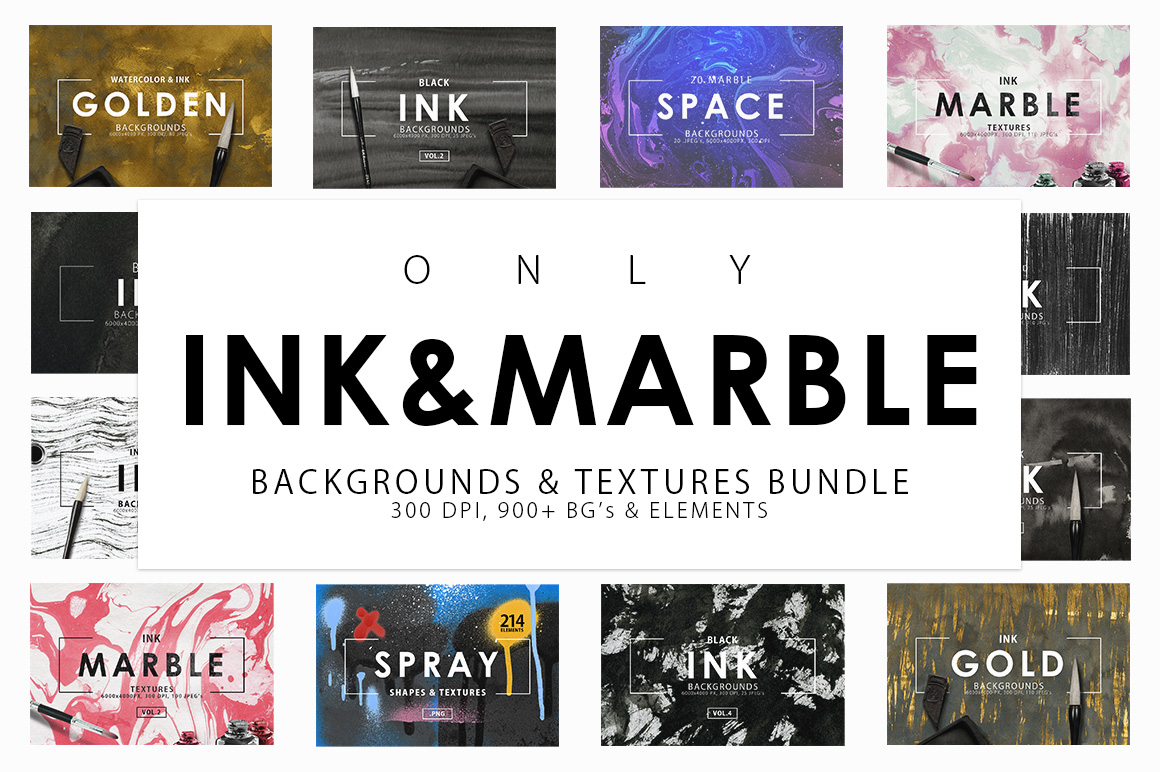 Only Ink &amp; Marble Backgrounds Bundle