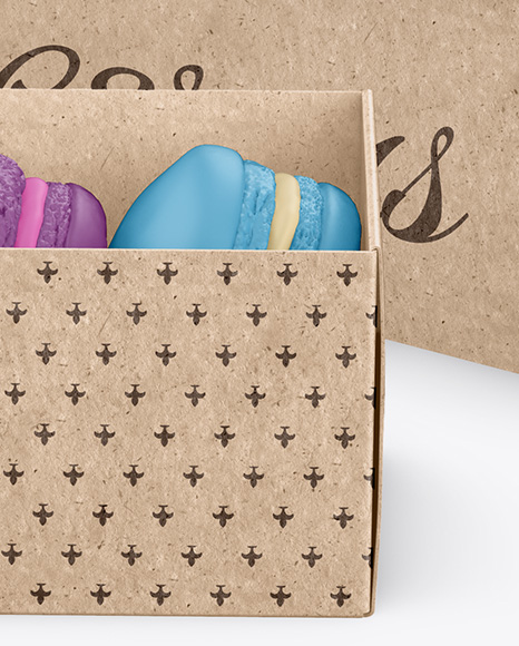 Opened Kraft Paper Box With Macarons Mockup - High-Angle Shot