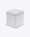 Matte Square Tin Box Mockup - Half Side View (High-Angle Shot)