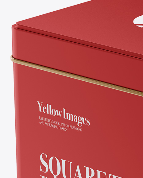 Matte Metallic Square Tin Box Mockup - Half Side View (High-Angle Shot)