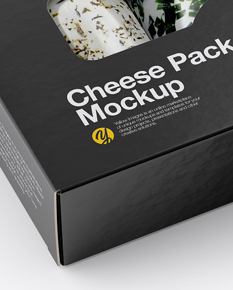 Box with Cheese Packs Mockup - Half Side View (High-Angle Shot)