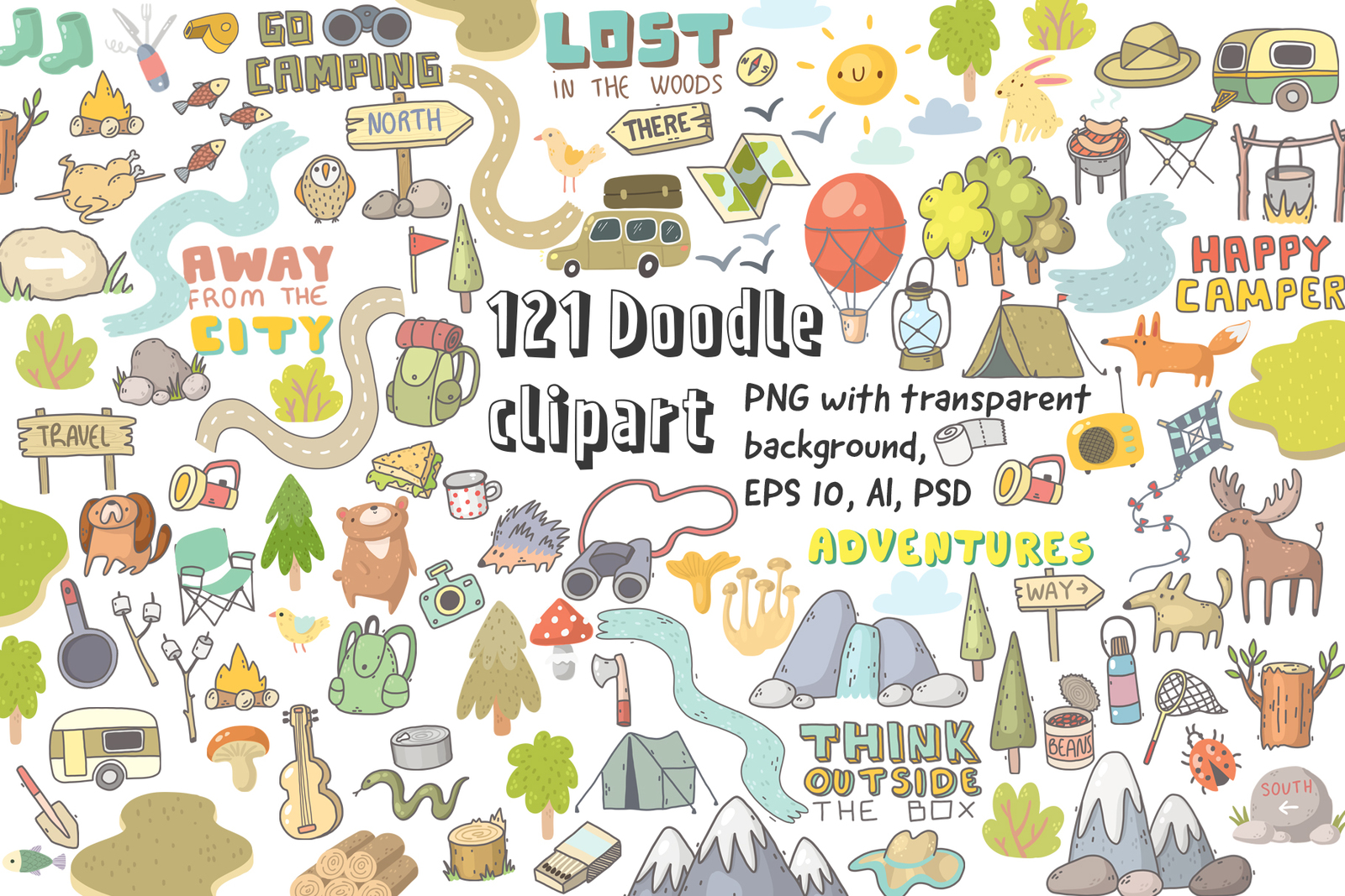 Camping clipart, patterns, designs