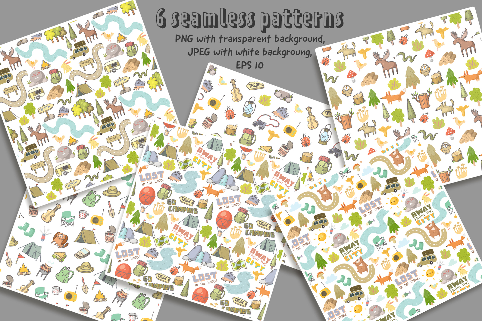 Camping clipart, patterns, designs