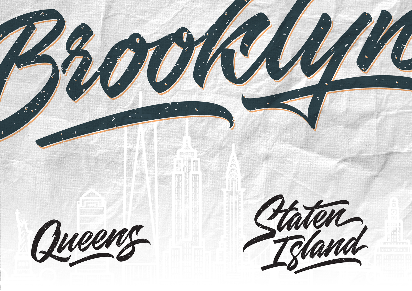 New York 5 Districts hand made lettering in original dynamic style. Design pack.