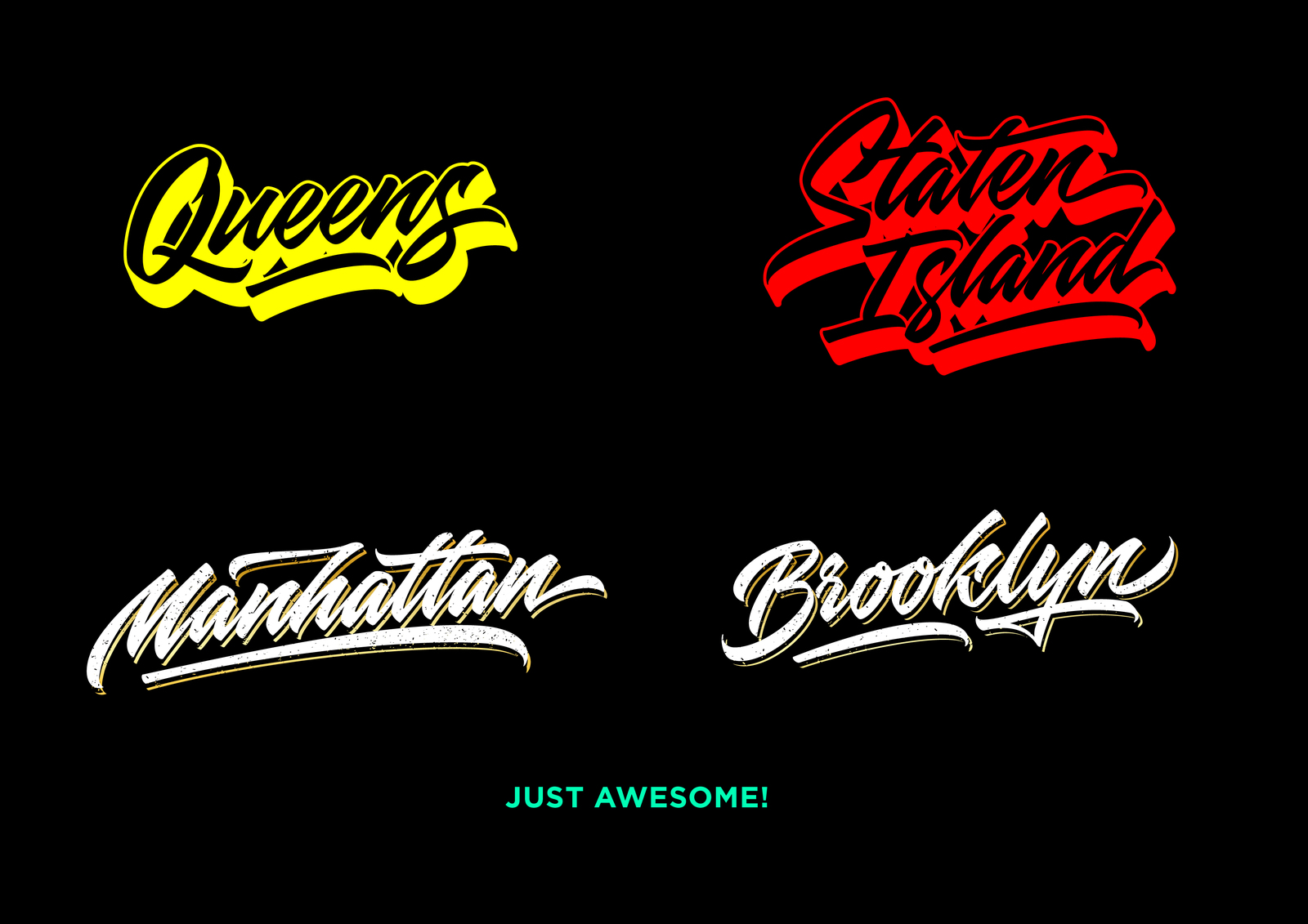 New York 5 Districts hand made lettering in original dynamic style. Design pack.