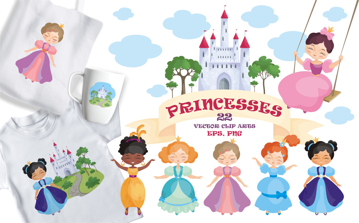 Princesses. Vector clip arts. Princesses. Vector clip arts.