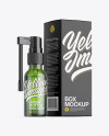 Green Spray Bottle W/ Glossy Paper Box Mockup