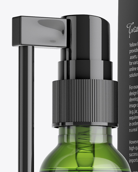 Green Spray Bottle W/ Glossy Paper Box Mockup