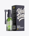 Green Spray Bottle W/ Matte Paper Box Mockup