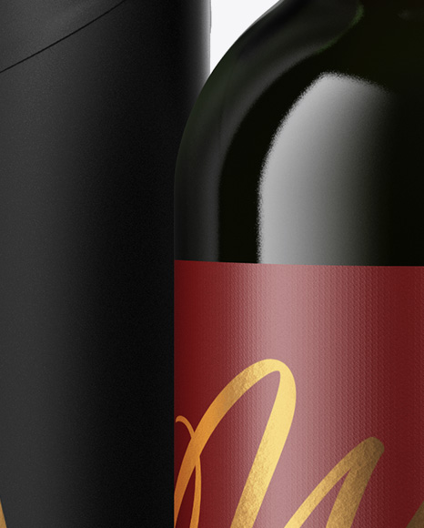 Green Glass Red Wine Bottle and Tube Mockup