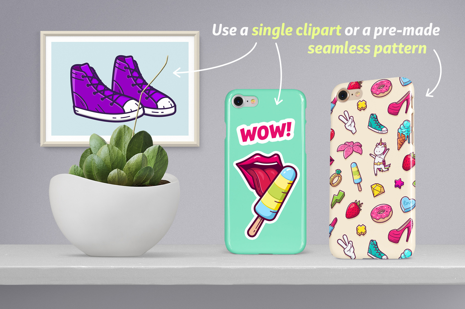 Girls Power. Clipart and pattern set Girls Power. Clipart and pattern set