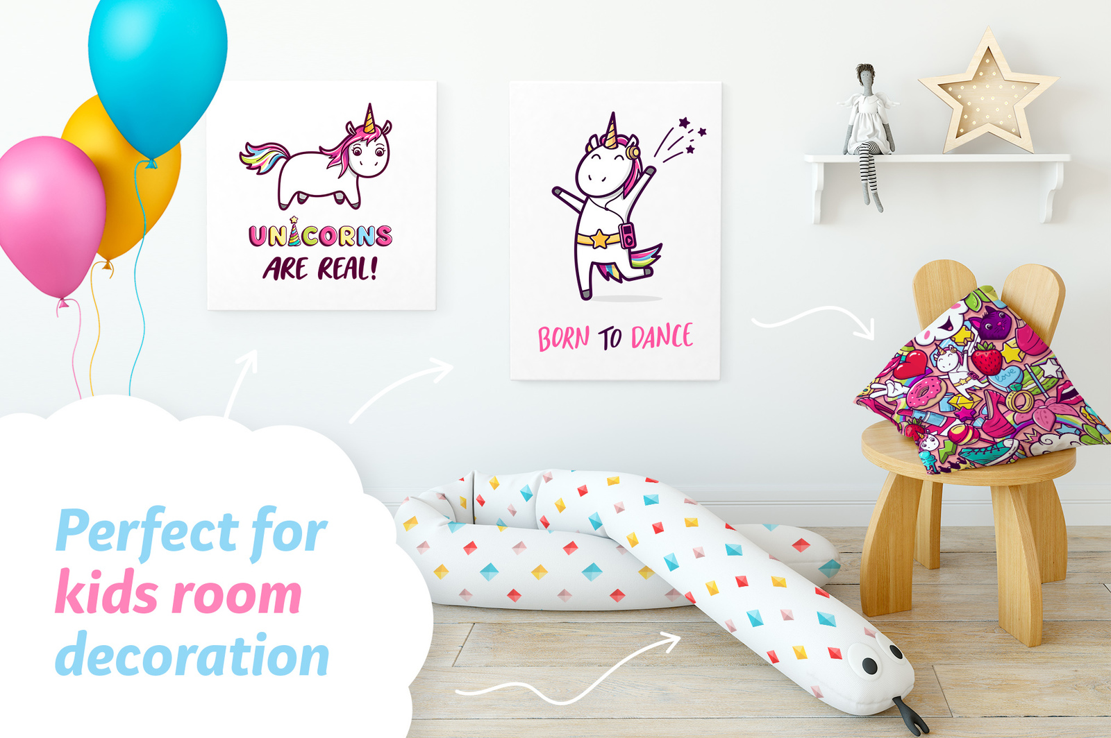 Girls Power. Clipart and pattern set Girls Power. Clipart and pattern set