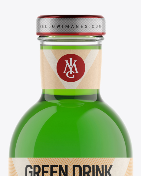 Clear Glass Green Drink Bottle with Paper Label Mockup - Free Download