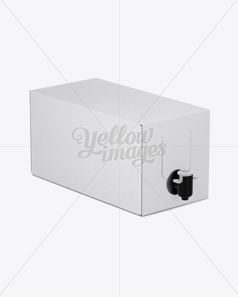 White Paper Wine Box with a Tap Mockup - 25° Angle Front View (High-Angle Shot)