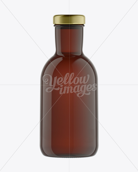 Amber Glass Soft Drink Bottle with Paper Label Mockup