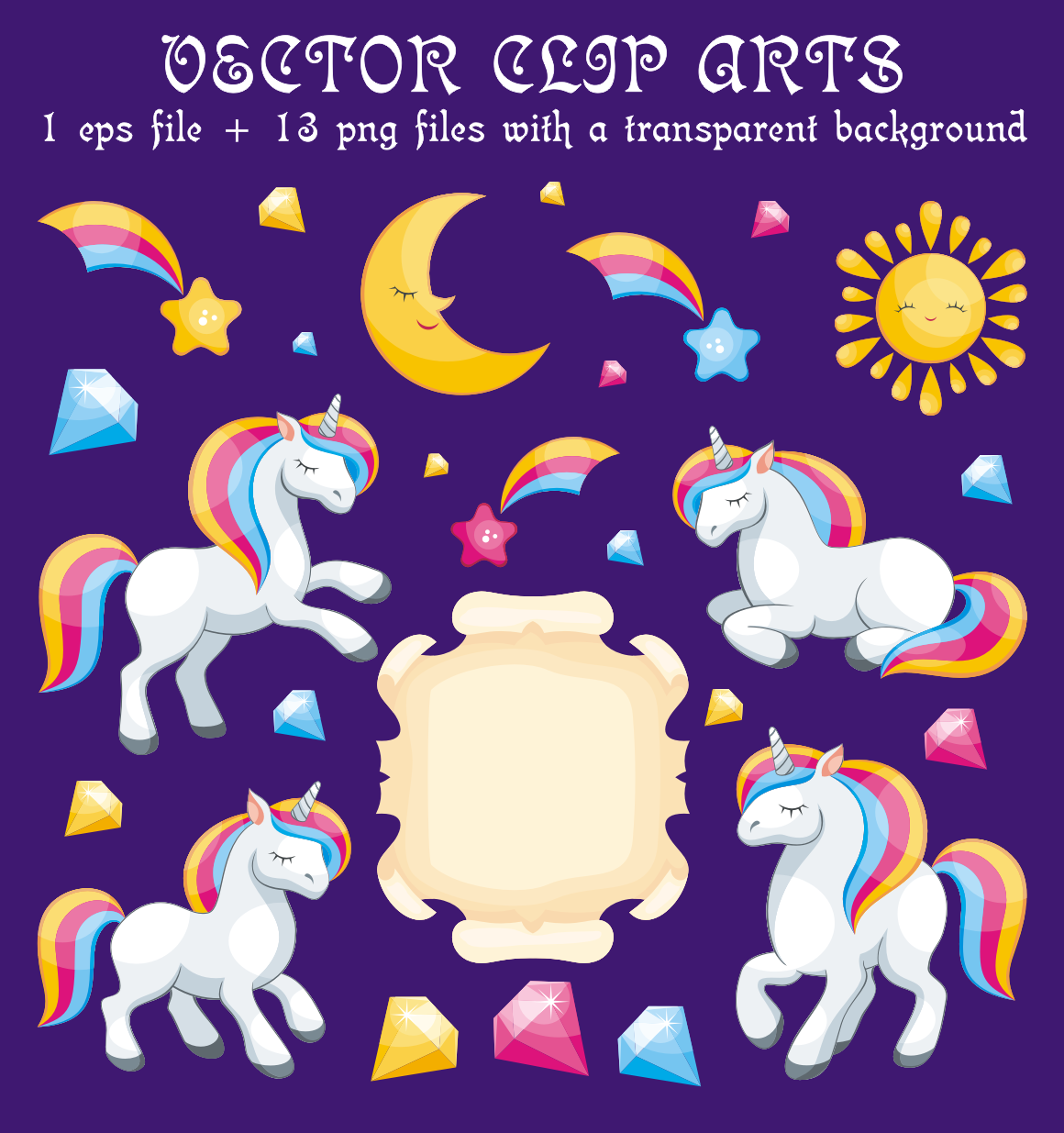 Magical unicorns. Vector clip arts. Magical unicorns. Vector clip arts.