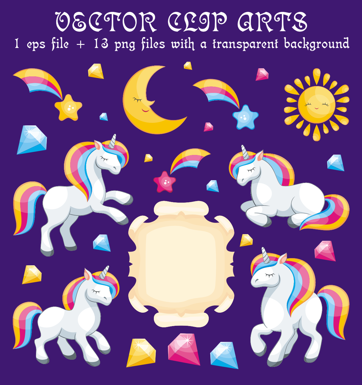 Magical unicorns. Vector clip arts.