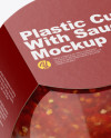 Plastic Cup w/ Sauce Mockup - Half Side View (High-Angle Shot)