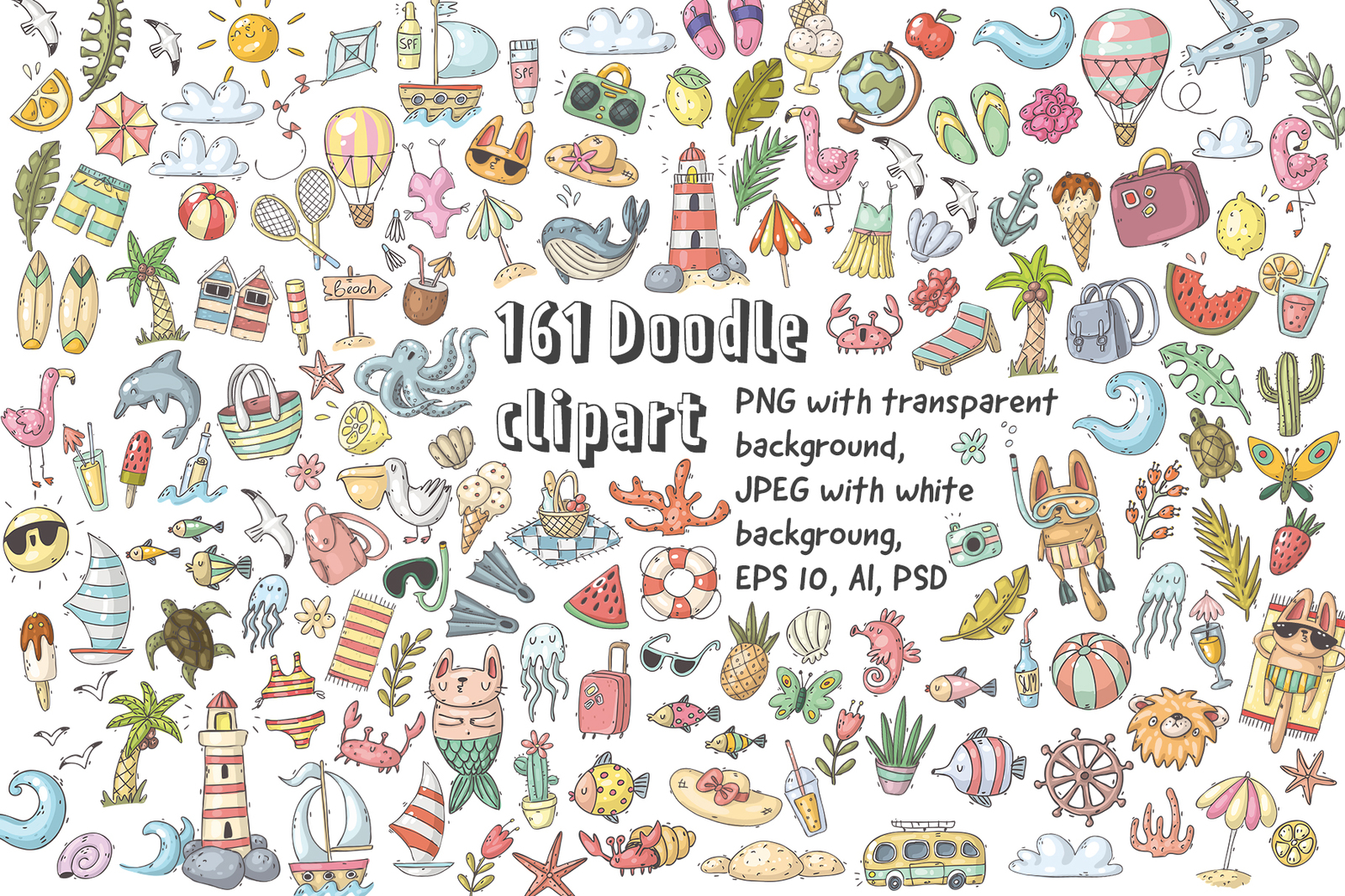 Big set of summer doodles Big set of summer doodles