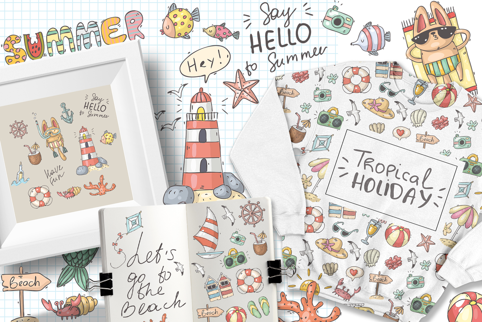 Big set of summer doodles Big set of summer doodles