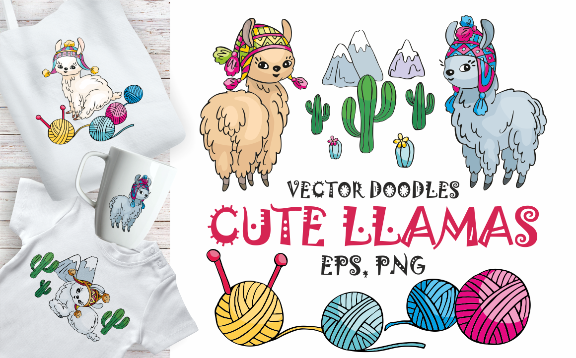 Cute llamas. Vector doodles mini set. Cute llamas. Vector doodles mini set.