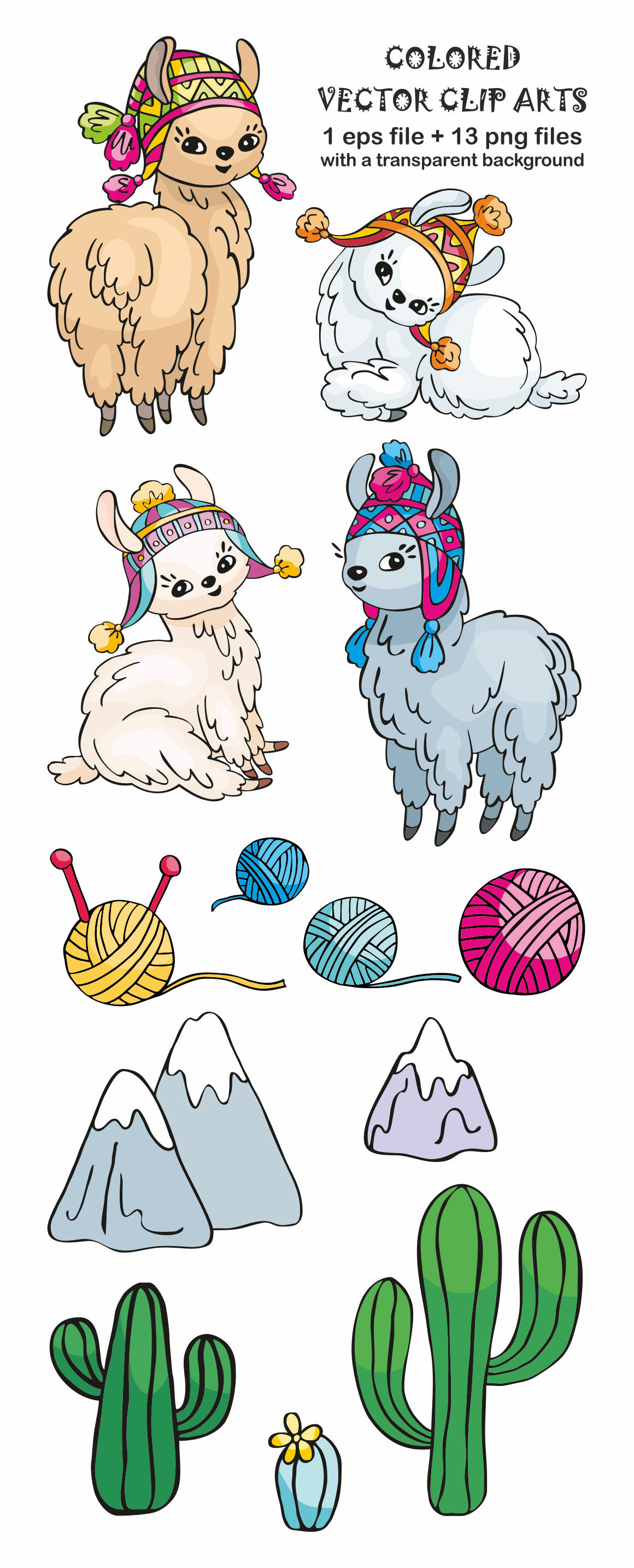 Cute llamas. Vector doodles mini set.