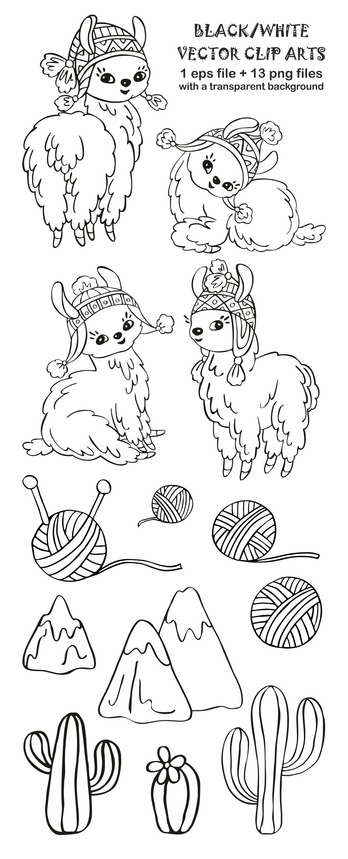 Cute llamas. Vector doodles mini set.