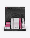 Display Box with Cosmetic Boxes & Bottles - Front View (High-Angle Shot)