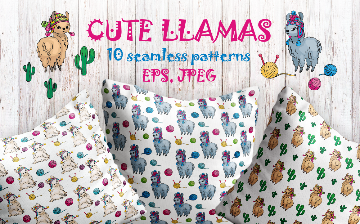Cute llamas. Doodles Seamless Patterns Cute llamas. Doodles Seamless Patterns