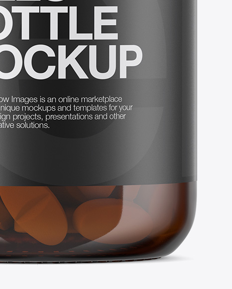 Amber Glass Bottle With Pills Mockup