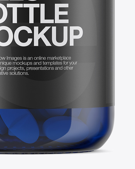 Blue Glass Bottle With Pills Mockup