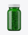 Green Glass Bottle With Pills Mockup