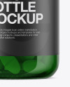 Green Glass Bottle With Pills Mockup