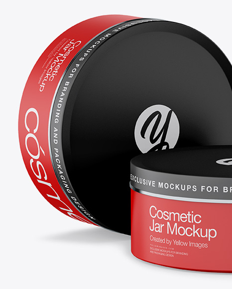 Two Matte Cosmetic Jars Mockup - Half Side View