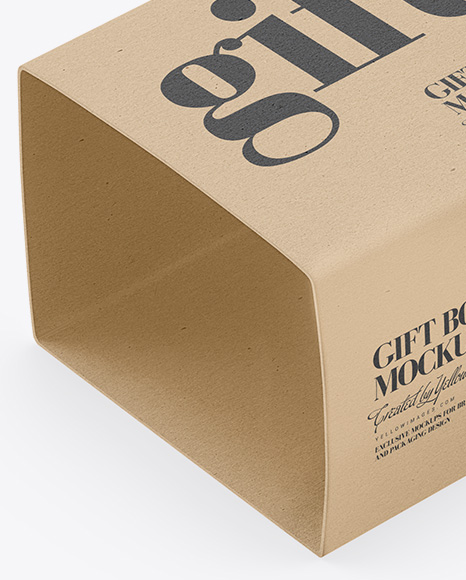 Kraft Gift Box Mockup - Half Side View (High-Angle Shot)