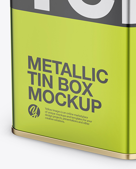 Metallic Tin Box Mockup - Half Side View (High-Angle Shot)