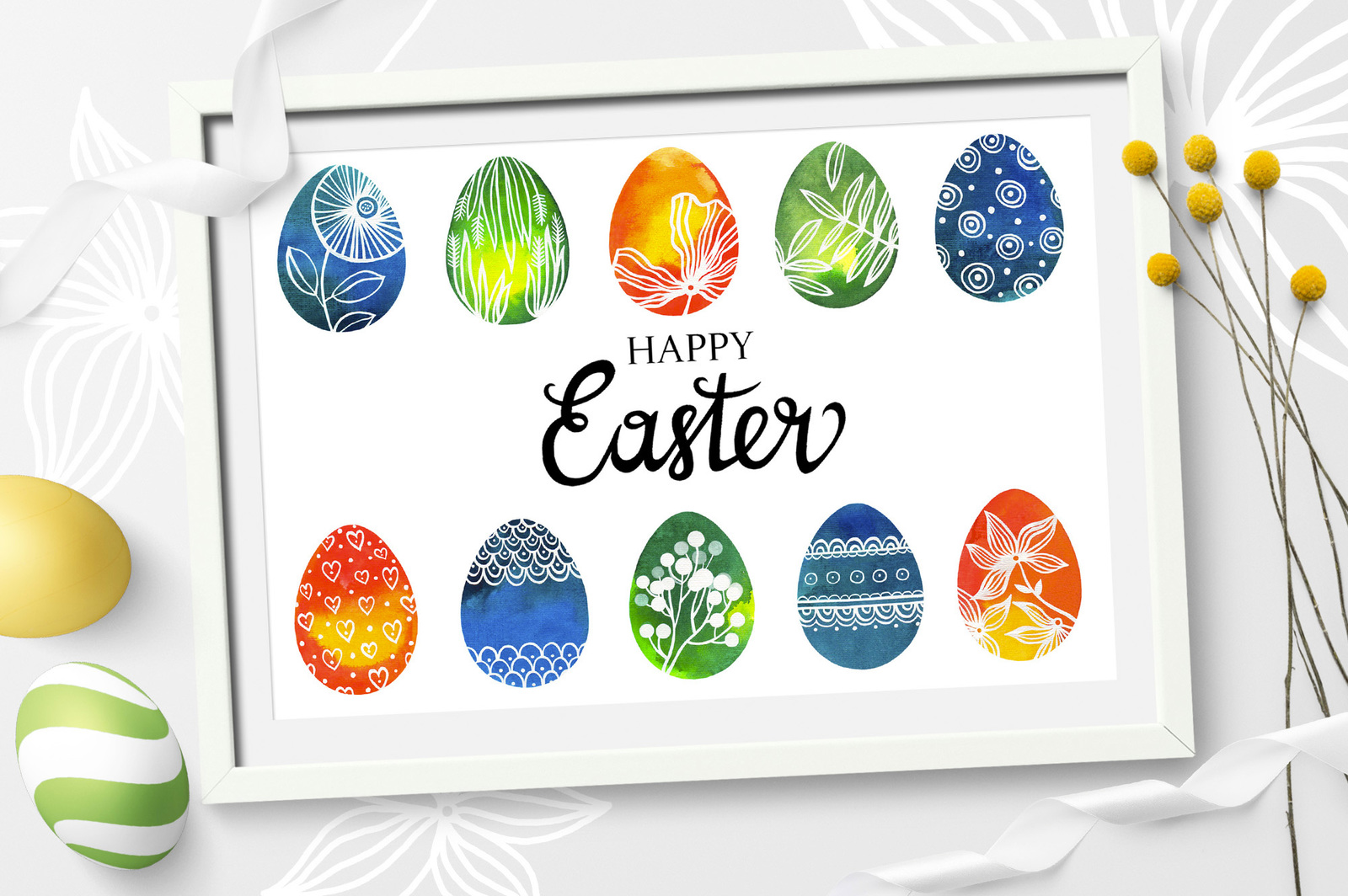 Watercolor Easter eggs, Easter patterns