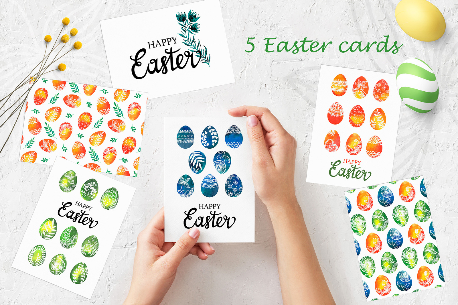 Watercolor Easter eggs, Easter patterns