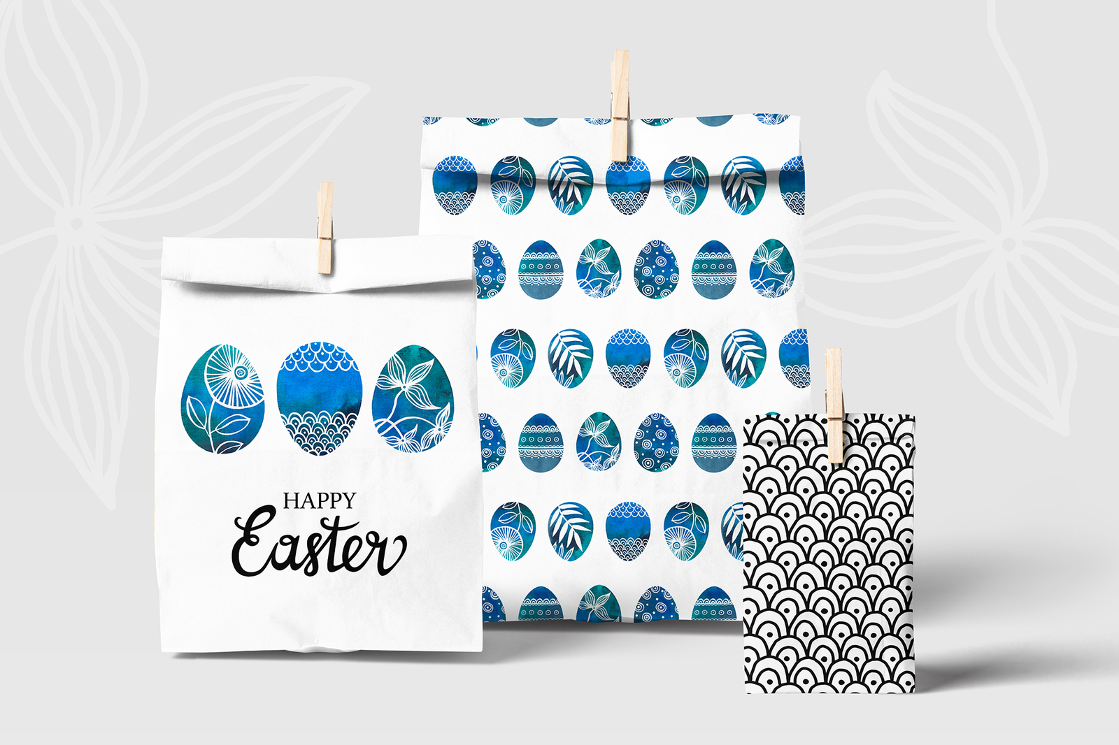 Watercolor Easter eggs, Easter patterns