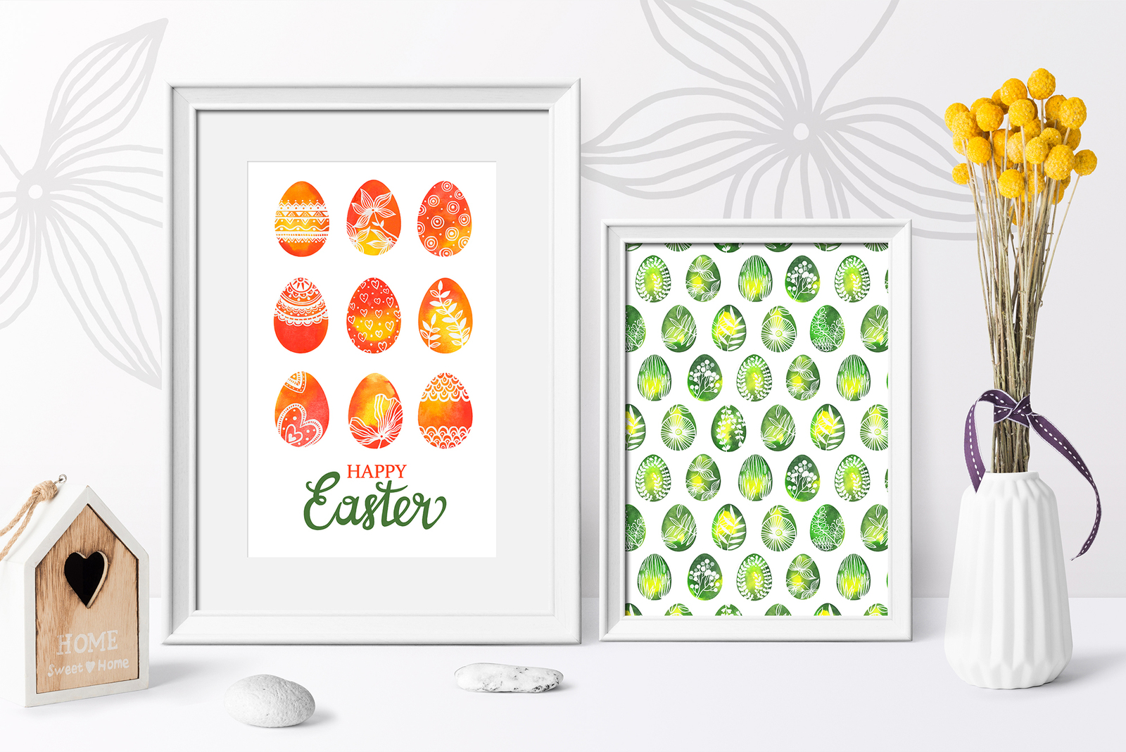 Watercolor Easter eggs, Easter patterns