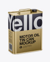 Metallic Motor Oil Tin Can Mockup - Half Side View (High-Angle Shot)