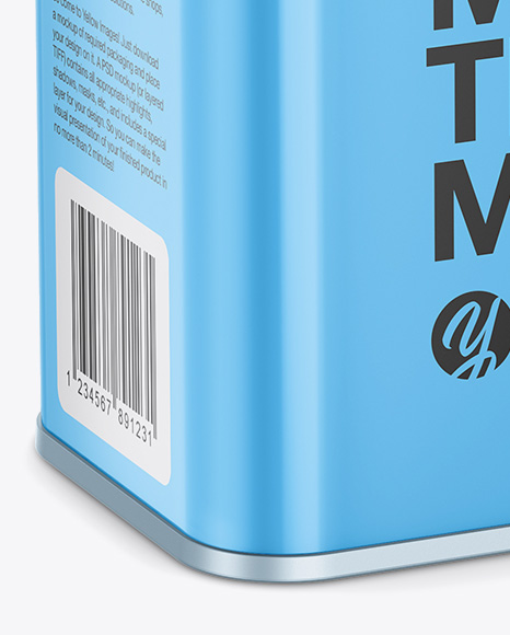 Glossy Motor Oil Tin Can Mockup - Half Side View (High-Angle Shot)