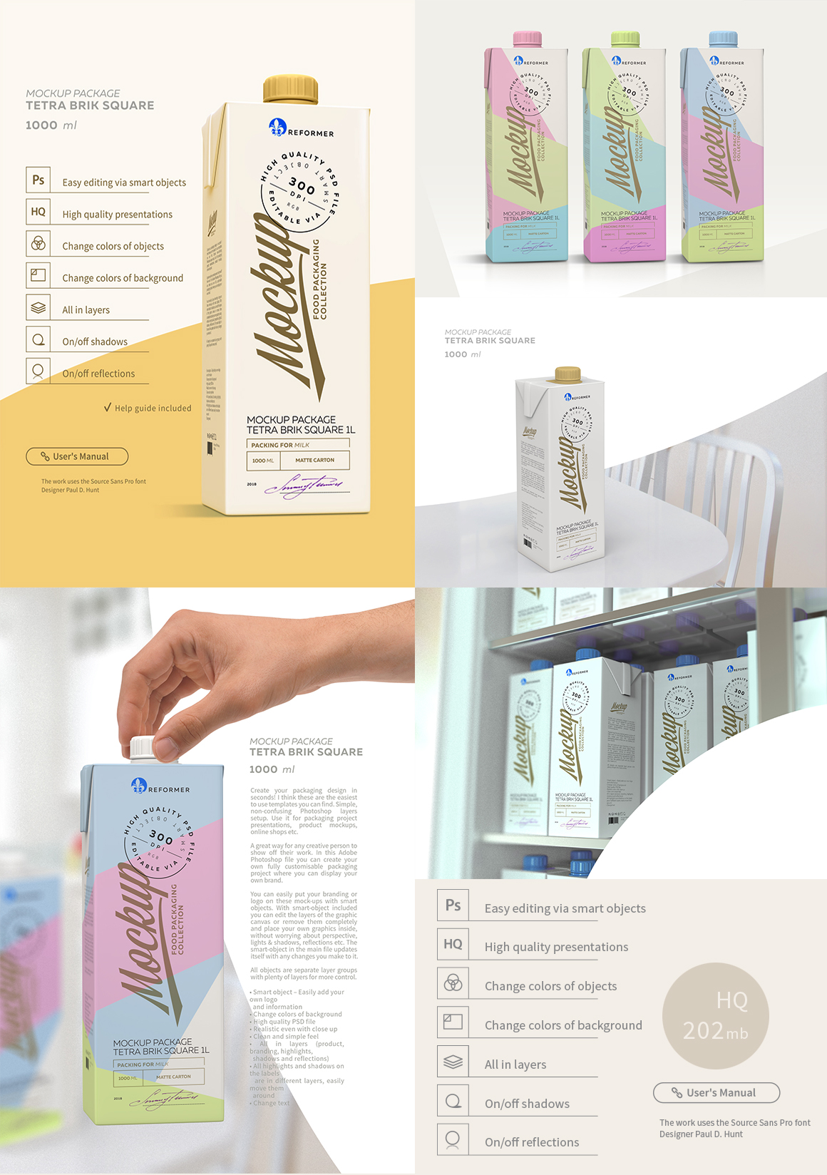 1l Milk Carton 5 Mock-Ups files