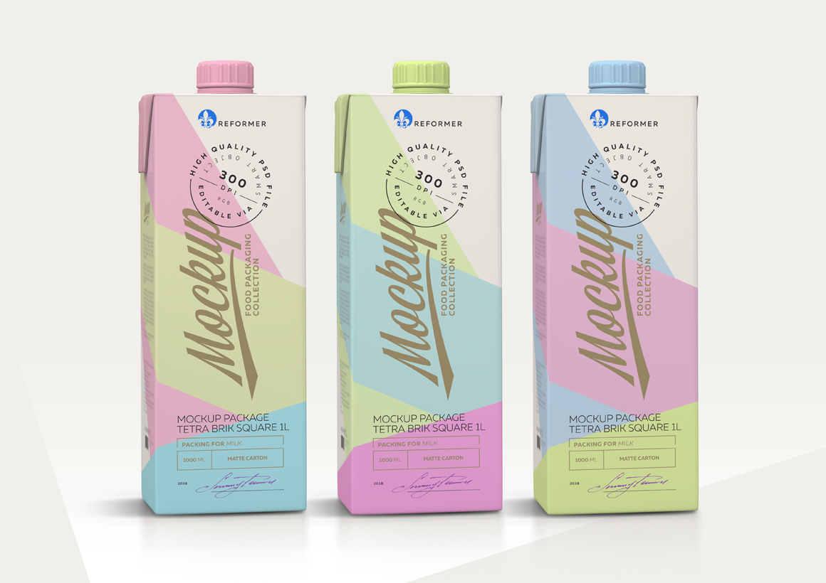 1l Milk Carton 5 Mock-Ups files