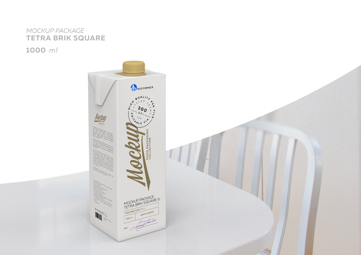 1l Milk Carton 5 Mock-Ups files