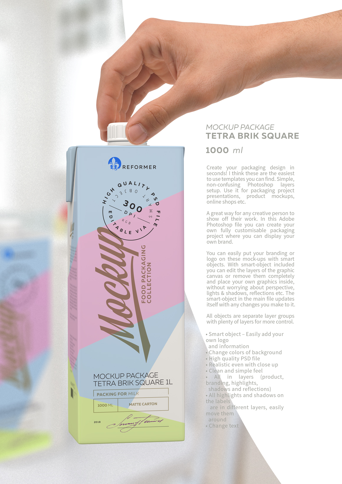 1l Milk Carton 5 Mock-Ups files