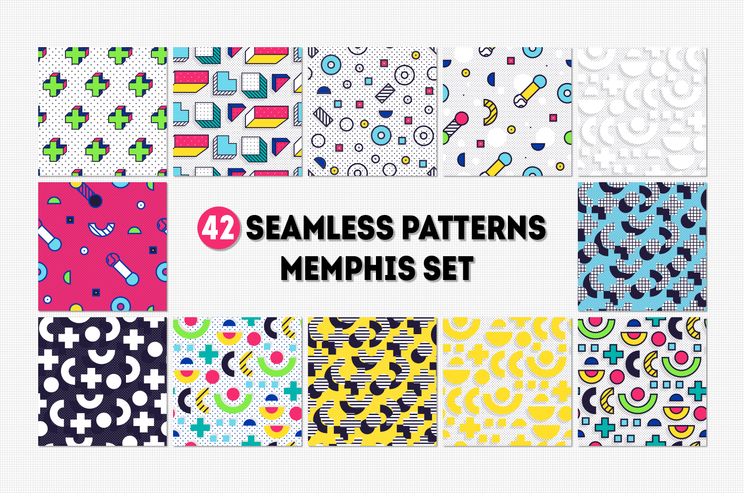 42 MEMPHIS seamless patterns set 42 MEMPHIS seamless patterns set