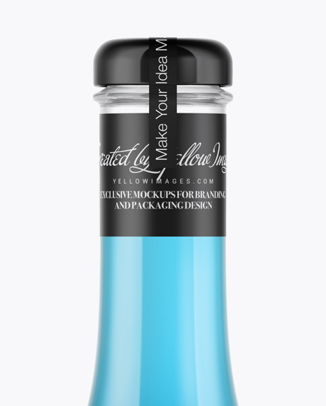 Clear Glass Bottle With Blue Drink Mockup