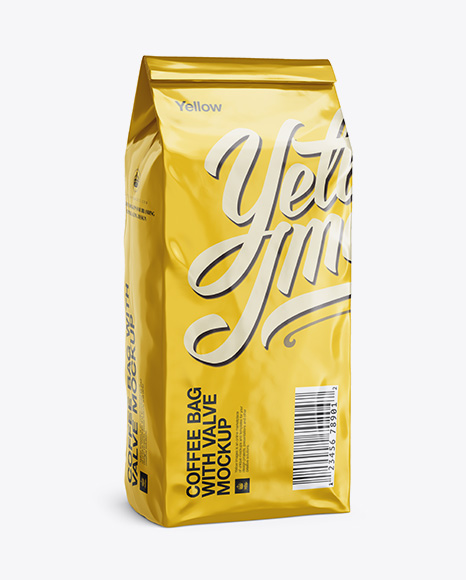 2,5 kg Foil Coffee Bag With Valve Mockup - Half-Turned View