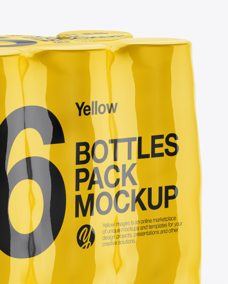 Shrink Pack with 6 Plastic Bottles Mockup - Half Side View